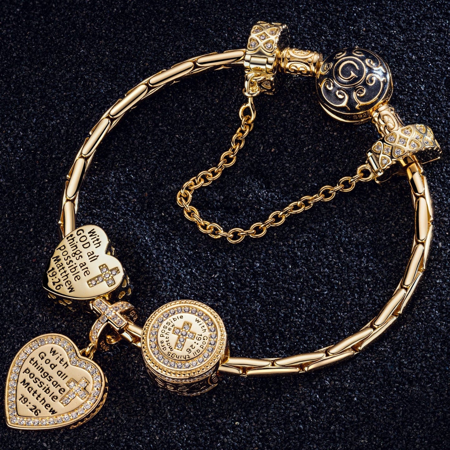 Sterling Silver The Holy Bible Charms Bracelet Set With Enamel In 14K Gold Plated