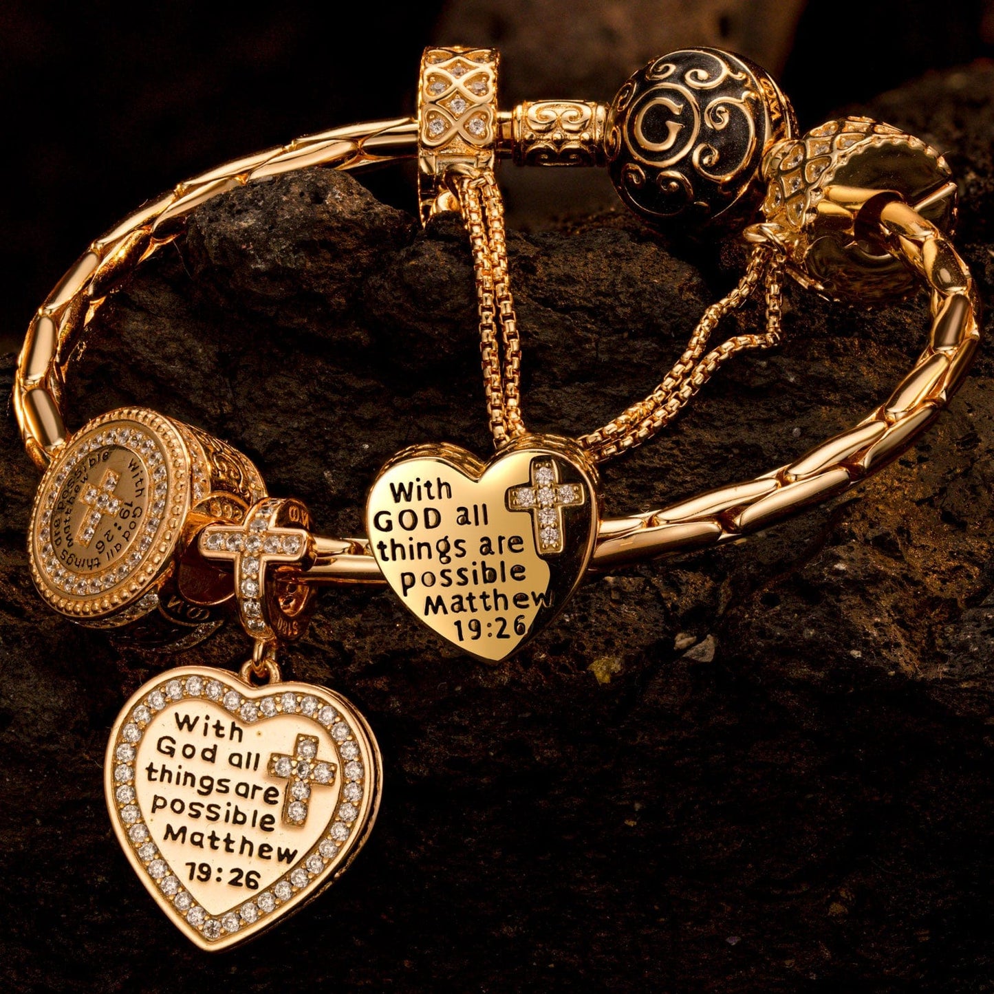 Sterling Silver The Holy Bible Charms Bracelet Set With Enamel In 14K Gold Plated