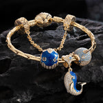 [?As @ginagoingsilver's Pick] Sterling Silver Blue Whale Family Charms Bracelet Set With Enamel In 14K Gold Plated