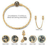 Sterling Silver Traveling In Space Charms Bracelet Set With Enamel In 14K Gold Plated