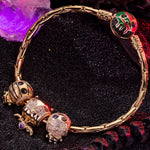 Sterling Silver Mummy Messengers Charms Bracelet Set With Enamel In 14K Gold Plated