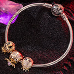 Sterling Silver Mummy Messengers Charms Bracelet Set With Enamel In White Gold Plated