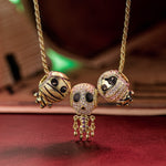 Sterling Silver Mummy and Skeleton Man Charms Necklace Set With Enamel In 14K Gold Plated