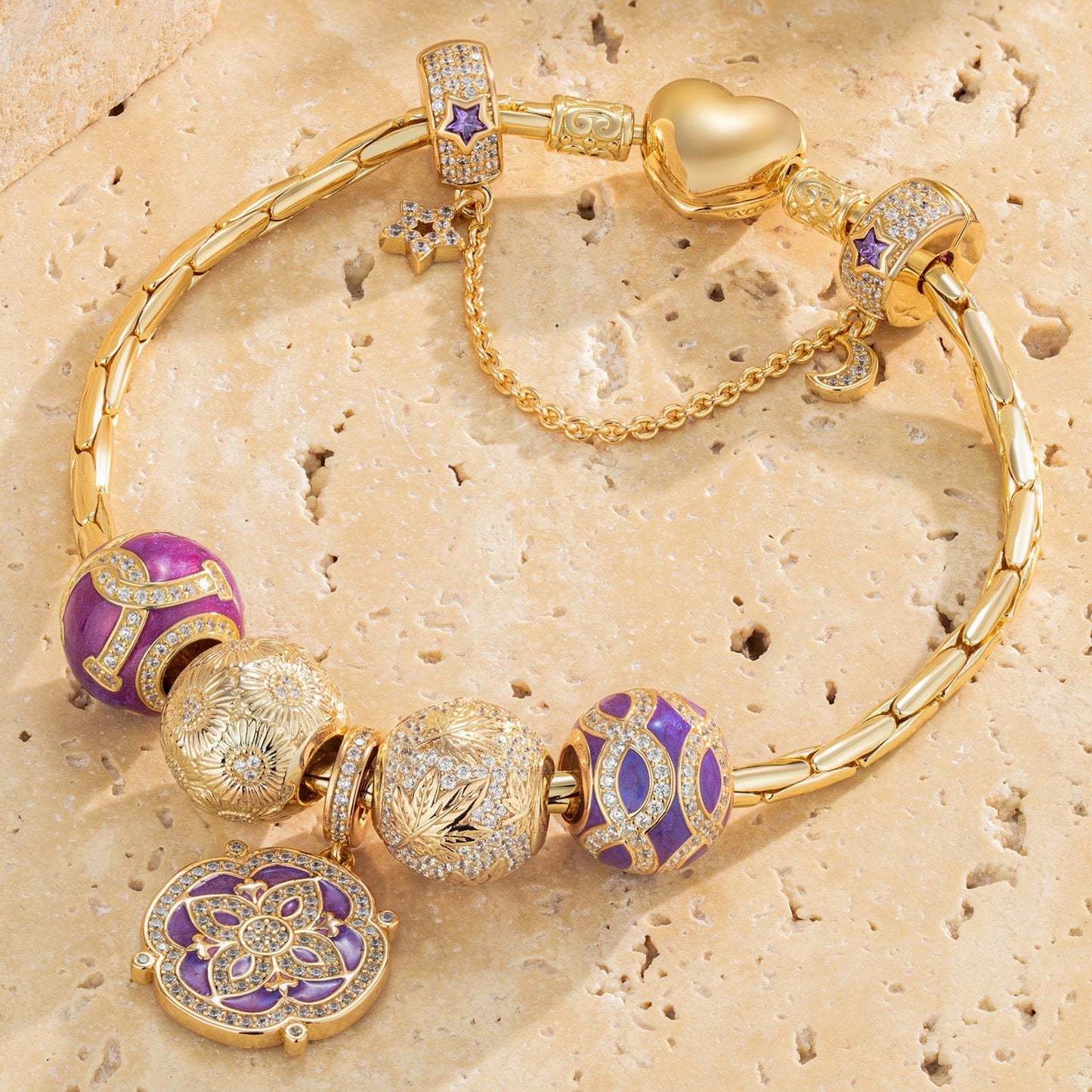 Sterling Silver Impressions Of Versailles Charms Bracelet Set With Enamel In 14K Gold Plated