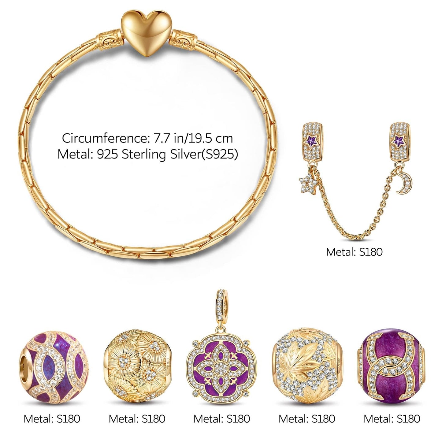 Sterling Silver Impressions Of Versailles Charms Bracelet Set With Enamel In 14K Gold Plated