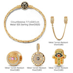 Sterling Silver Star Of David Charms Bracelet Set With Enamel In 14K Gold Plated