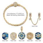 Sterling Silver Blue Ice Crystal Love Charms Bracelet Set With Enamel In 14K Gold Plated