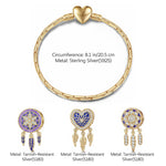 Sterling Silver Purple Dreamcatcher Charms Bracelet Set With Enamel In 14K Gold Plated