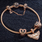 Romantic Love Guardian Tarnish-resistant Silver Charms Bracelet Set With Enamel In Rose Gold Plated