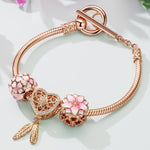 Pink Lovers Tarnish-resistant Silver Charms Bracelet Set With Enamel In Rose Gold Plated