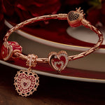 Sterling Silver Loving Embrace Charms Bracelet Set With Enamel In Rose Gold Plated