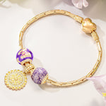 Sterling Silver Purple Story Charms Bracelet Set With Enamel In 14K Gold Plated