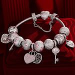 Sterling Silver Romantic Rose Clover Charms Bracelet Set In White Gold Plated