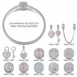 Sterling Silver Romantic Rose Clover Charms Bracelet Set In White Gold Plated