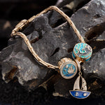 Sterling Silver Voyage Charms Bracelet Set With Enamel In 14K Gold Plated