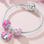 Sterling Silver Barbie Love Charms Bracelet Set With Enamel In White Gold Plated