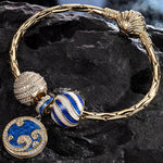 [?As @anlena_ea's Pick] Sterling Silver Blue Ocean Waves Charms Bracelet Set With Enamel In 14K Gold Plated