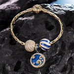 [?As @anlena_ea's Pick] Sterling Silver Blue Ocean Waves Charms Bracelet Set With Enamel In 14K Gold Plated