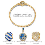 [?As @anlena_ea's Pick] Sterling Silver Blue Ocean Waves Charms Bracelet Set With Enamel In 14K Gold Plated