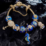 Sterling Silver Island Paradise Charms Bracelet Set With Enamel In 14K Gold Plated