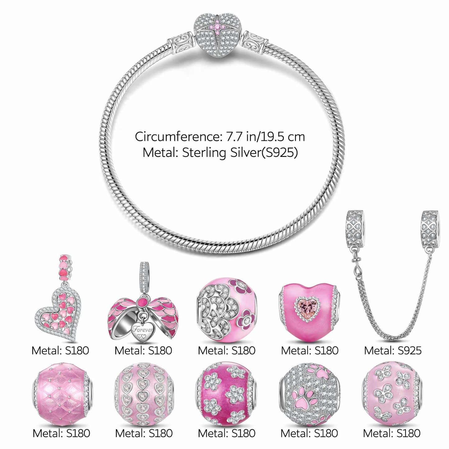 Sterling Silver Barbie Island Charms Bracelet Set With Enamel In White Gold Plated