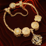 Sterling Silver The Queen's Garden Charms Bracelet Set In 14K Gold Plated