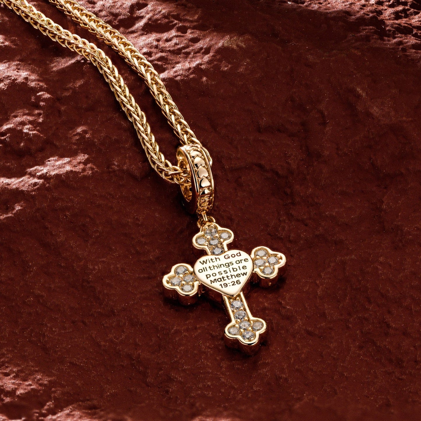 Sterling Silver Cross Of Faith Necklace Set In 14K Gold Plated