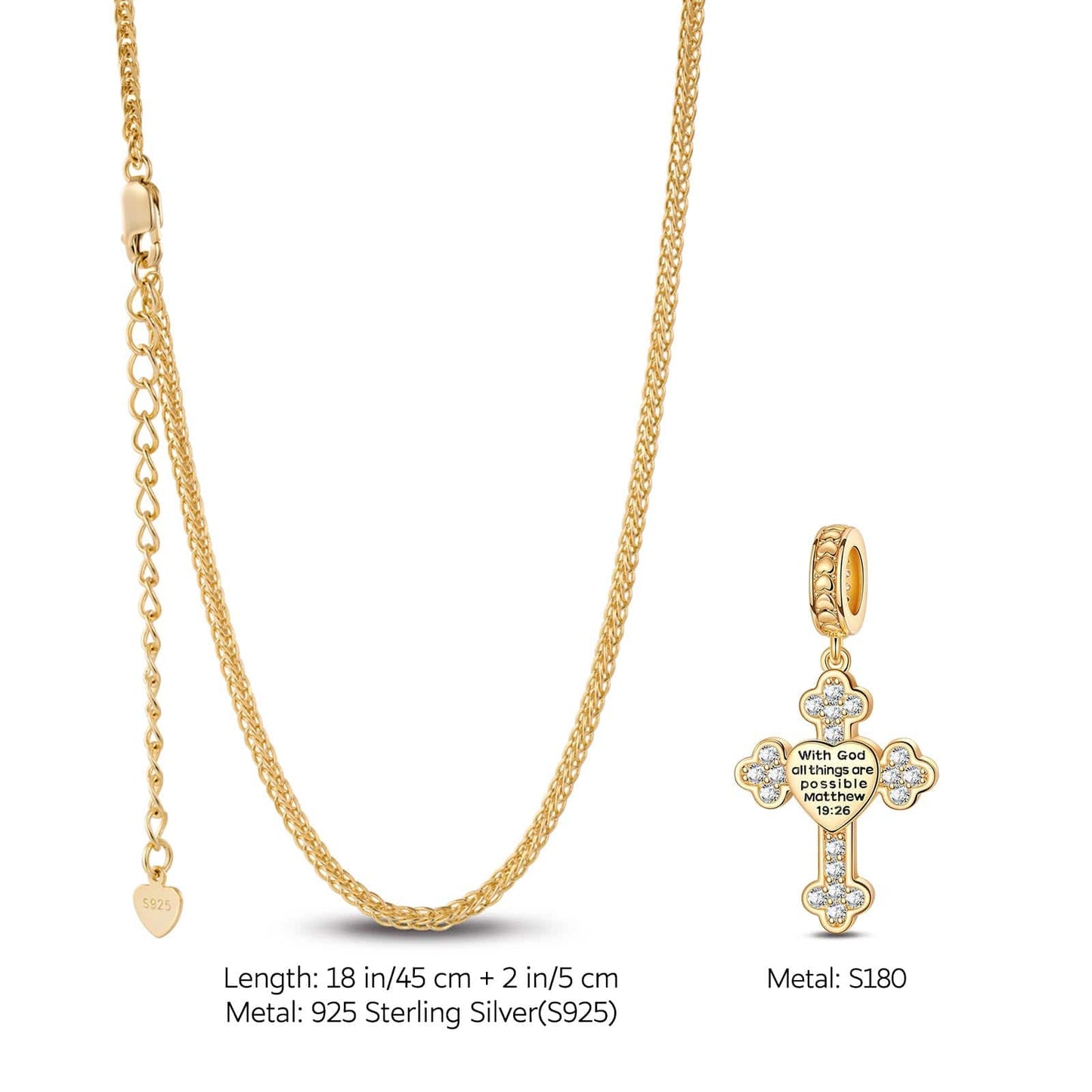 Sterling Silver Cross Of Faith Necklace Set In 14K Gold Plated