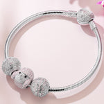 Sterling Silver Cute Pet Paradise Charms Bracelet Set With Enamel In White Gold Plated