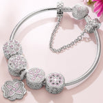 Sterling Silver Lucky Clover Charms Bracelet Set With Enamel In White Gold Plated