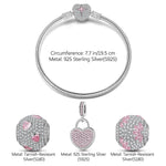 Sterling Silver Secretly Love Charms Bracelet Set With Enamel In White Gold Plated