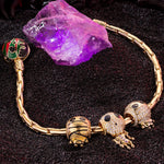 Sterling Silver Mummy and Skeleton Man Charms Bracelet Set With Enamel In 14K Gold Plated