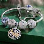 Sterling Silver Icy Shimmer Charms Bracelet Set With Enamel In White Gold Plated