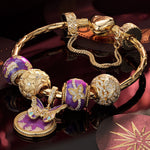 Sterling Silver Whispering Flower Dreams Charms Bracelet Set With Enamel In 14K Gold Plated