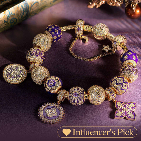 gon- [?As @mygreatchallenge's Pick] Sterling Silver Violet Dreamland Charms Bracelet Set With Enamel In 14K Gold Plated