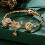 Sterling Silver Little Fox and Hedgehog Animals Charms Bracelet Set In 14K Gold Plated - Heartful Hugs Collection