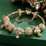 Sterling Silver Embrace the Joy of Innocence Animals Charms Bracelet Set In 14K Gold Plated - Heartful Hugs Collection