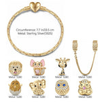 Sterling Silver Innocent Childhood Joy Animals Charms Bracelet Set With Enamel In 14K Gold Plated