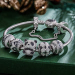 Sterling Silver Panda Love Animals Charms Bracelet Set With Enamel In White Gold Plated