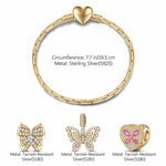 Sterling Silver Golden Butterfly Serenade Animals Charms Bracelet Set In 14K Gold Plated