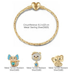 Sterling Silver Enchanting Nature Friends Animals Charms Bracelet Set With Enamel In 14K Gold Plated