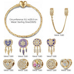 Sterling Silver Lavish Romance Charms Bracelet Set With Enamel In 14K Gold Plated