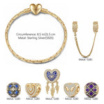 Sterling Silver Whimsical Romance Charms Bracelet Set With Enamel In 14K Gold Plated