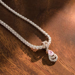 Sterling Silver Tennis Chain Mermaid's Tear Charms Necklace Set In White Gold Plated