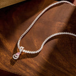 Sterling Silver Tennis Chain Mermaid's Tear Charms Necklace Set In White Gold Plated