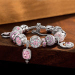 Sterling Silver Riverside Romance Charms Bracelet Set With Enamel In White Gold Plated