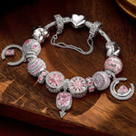 Sterling Silver Riverside Romance Charms Bracelet Set With Enamel In White Gold Plated