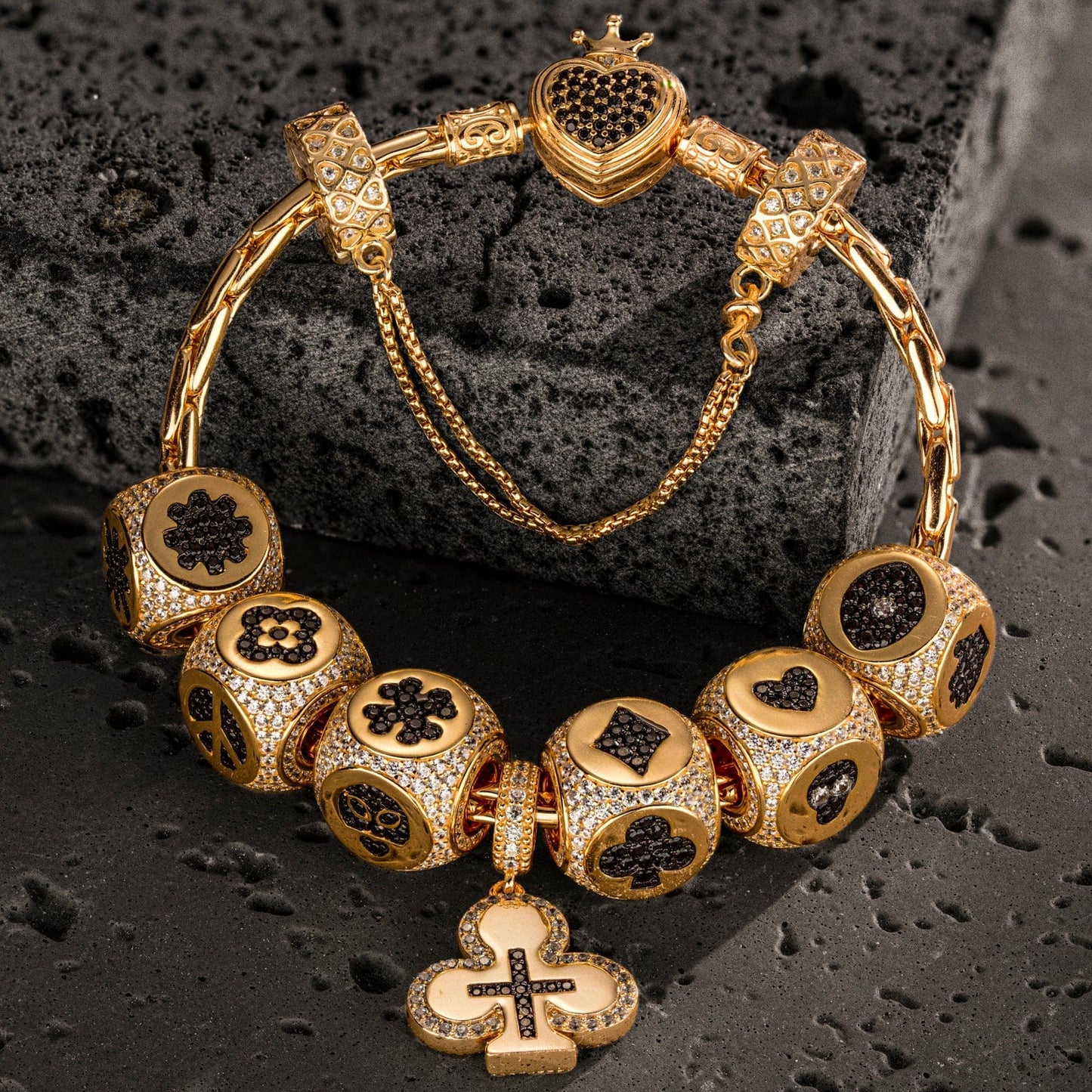 Sterling Silver Cross of Destiny Charms Bracelet Set In 14K Gold Plated