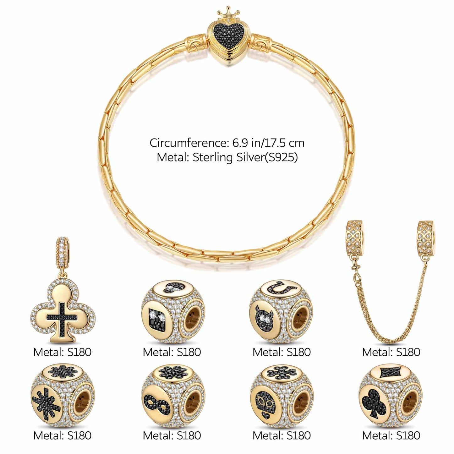 Sterling Silver Cross of Destiny Charms Bracelet Set In 14K Gold Plated
