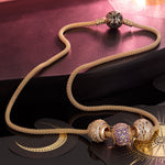 Sterling Silver Luxuriant Growth Charms Necklace Set With Enamel In 14K Gold Plated